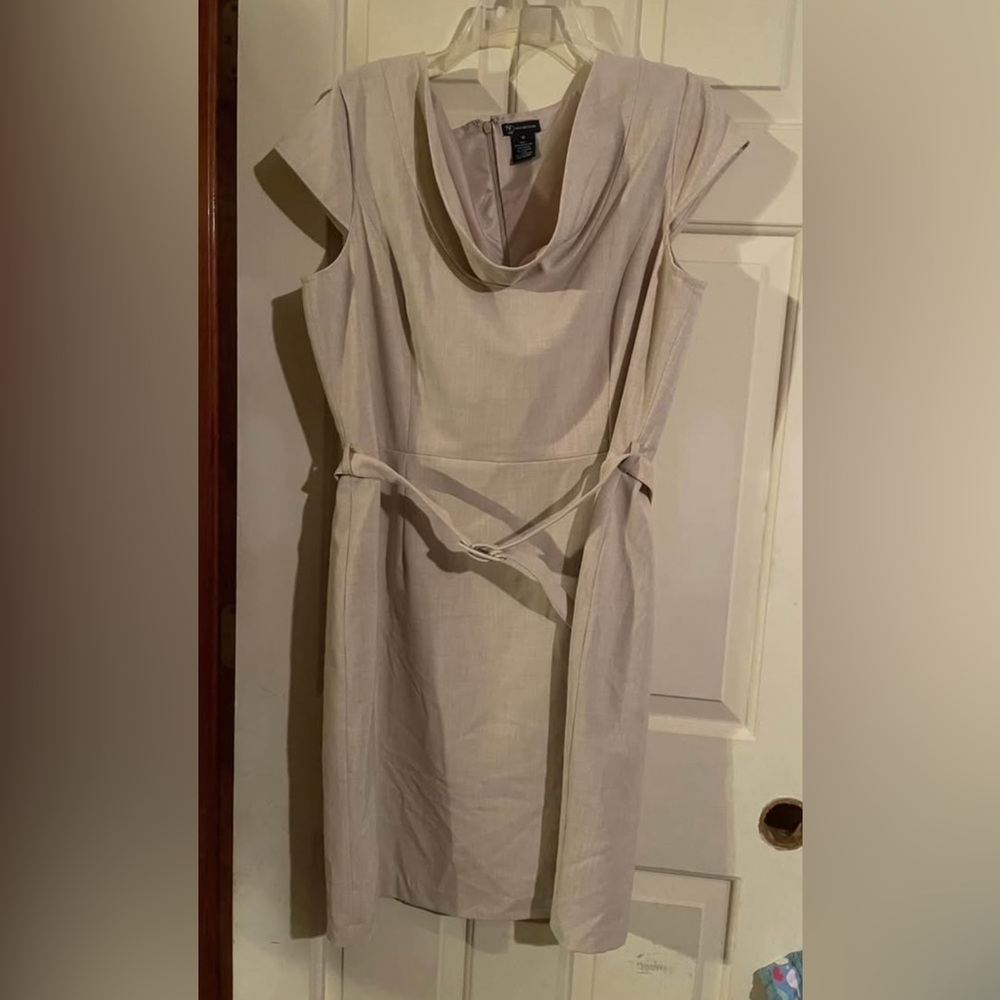 New Directions Beige Midi Dress with Cowl Neck